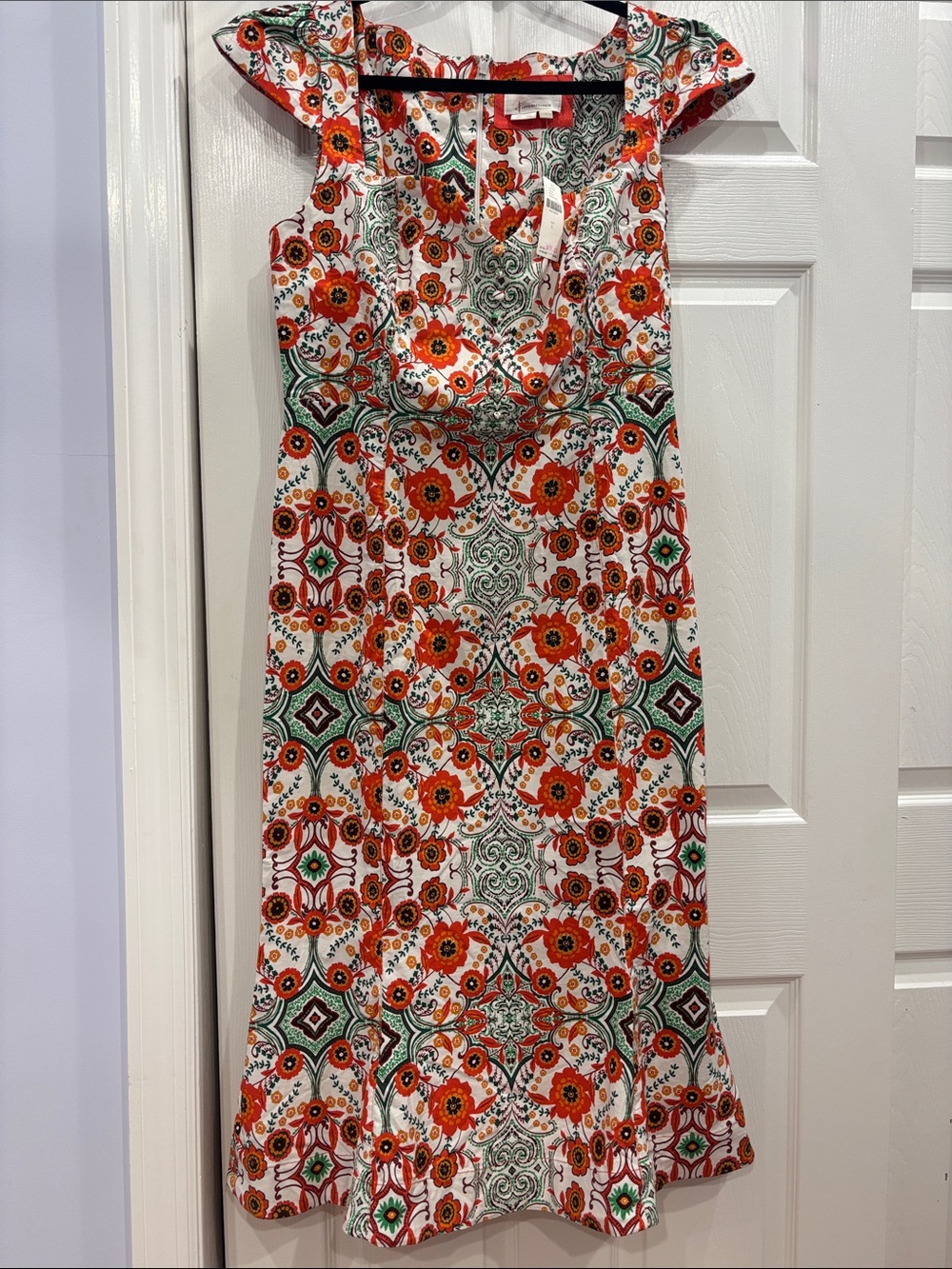 Anthropologie Orange, Green & White Floral Maxi Dress